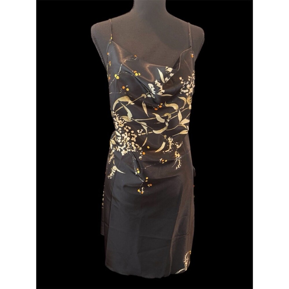 Black Floral Slip Dress with Gold & Ivory Accents